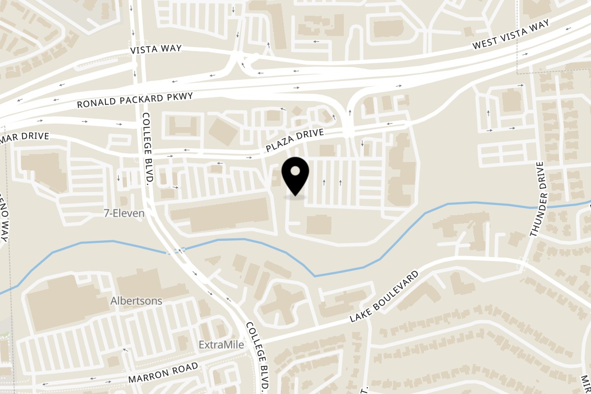 Map showing the location of Annam Pho & Sandwiches on 3809 Plaza Dr #115 in Oceanside